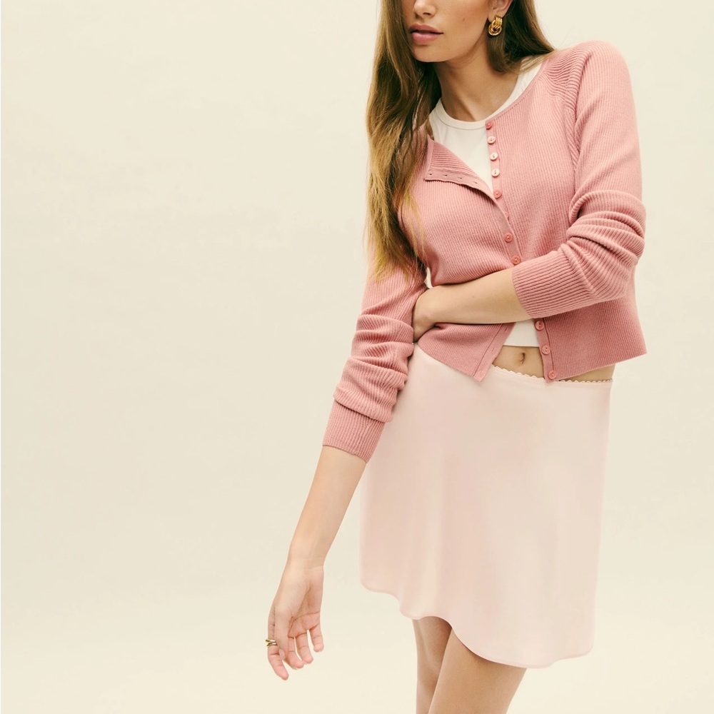 Reformation Brandy Satin Skirt Sorbet Baby Pink Size Large